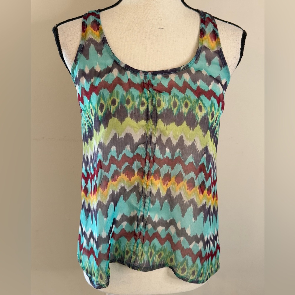 Collective Concepts multicolored semi sheer racer back tank top SZ small